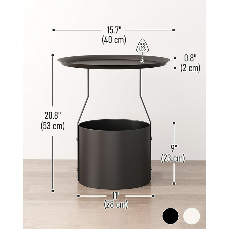 End Table Round Sofa Side Table with Iron Storage Basket Small Coffee Tables Nightstand Bedside Table for Living Room Bedroom Metal-Black