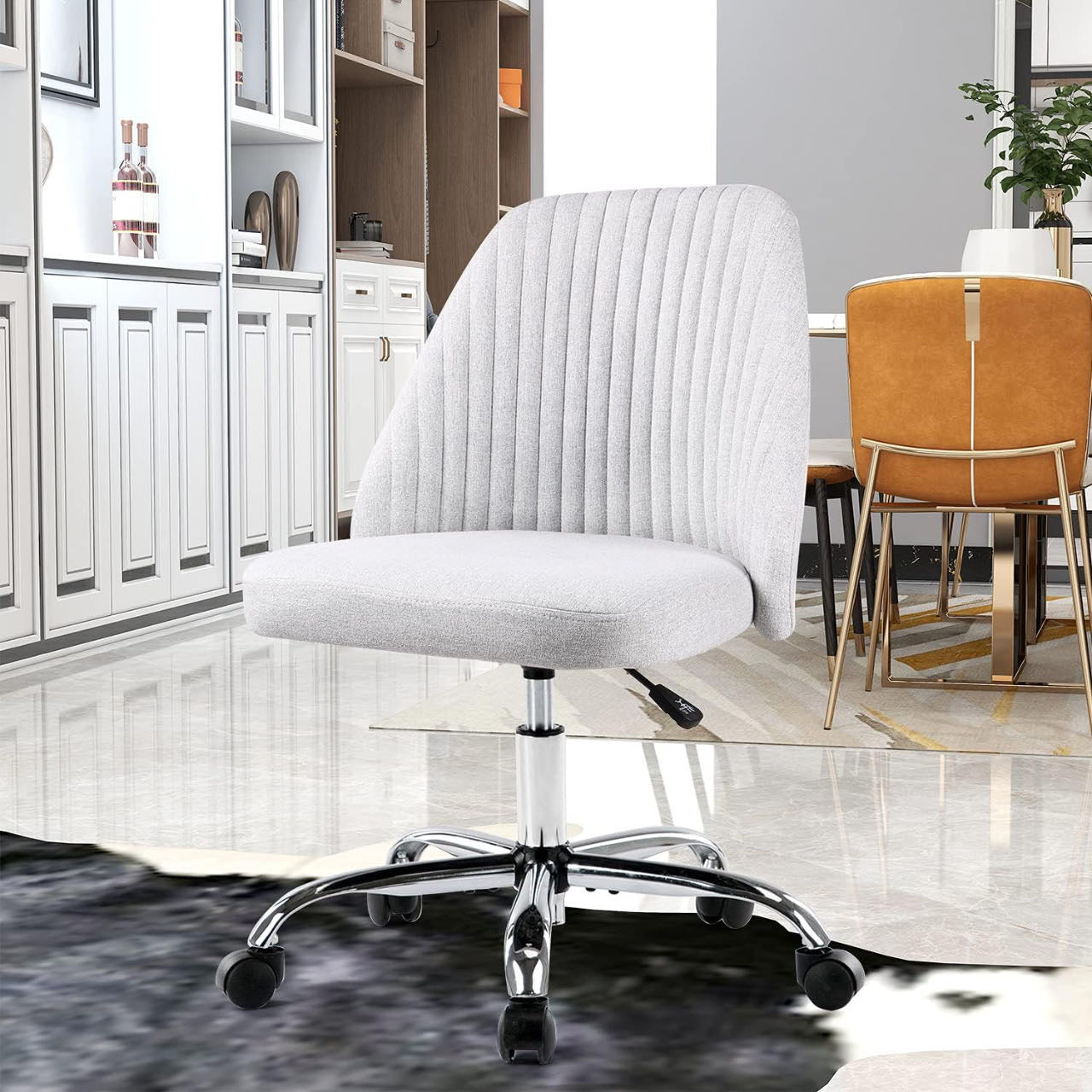 Home Office Chair, Mid-Back Armless Twill Fabric Adjustable Swivel.