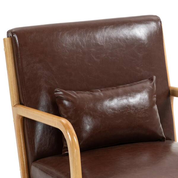 Modern Coffee Faux Leather Wood Frame Upholstered Accent Arm Chair (Set of 1)