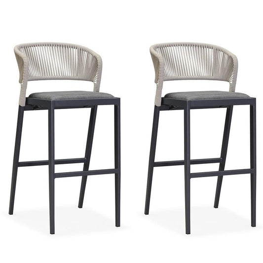 PURPLE LEAF Bar Stool Set of 2. Outdoor Rattan Bar Chair Aluminum Counter Height Stool Dark Grey.24.8”