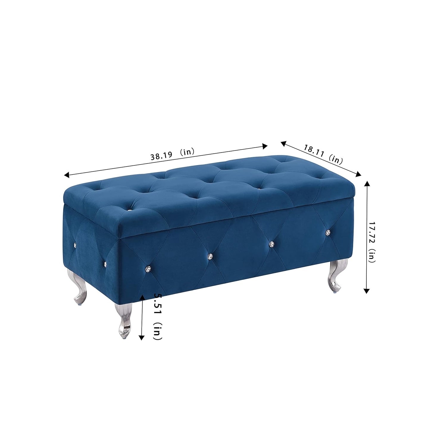 Home Storage Bench, Velvet Button and Diamond Design Bedside Stool, Suitable for Bedroom Entry and Living Room (Blue)