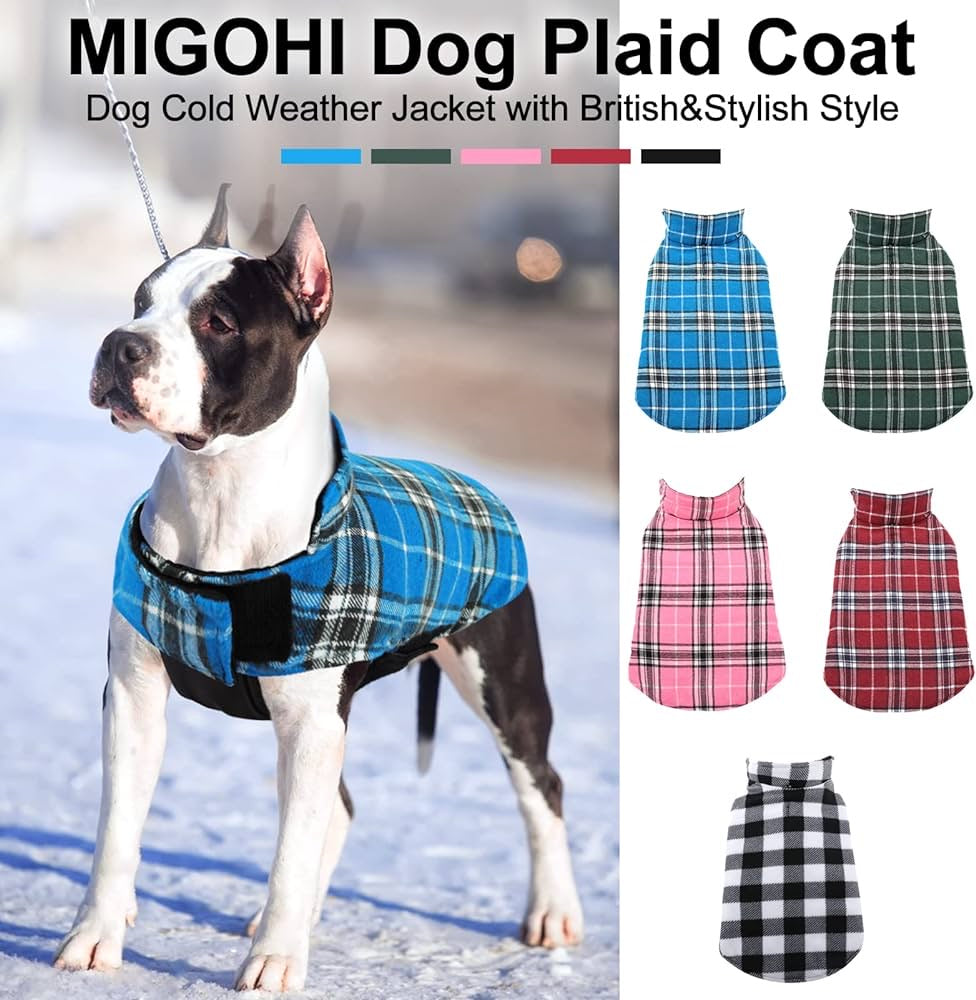 Dog Jackets for Winter, Reversible Dog Coat Windproof Waterproof Dog Winter Jackets for Cold Weather, British Style Plaid Dog Coats Warm Dog Vest for Small Medium Large Dogs,Blue