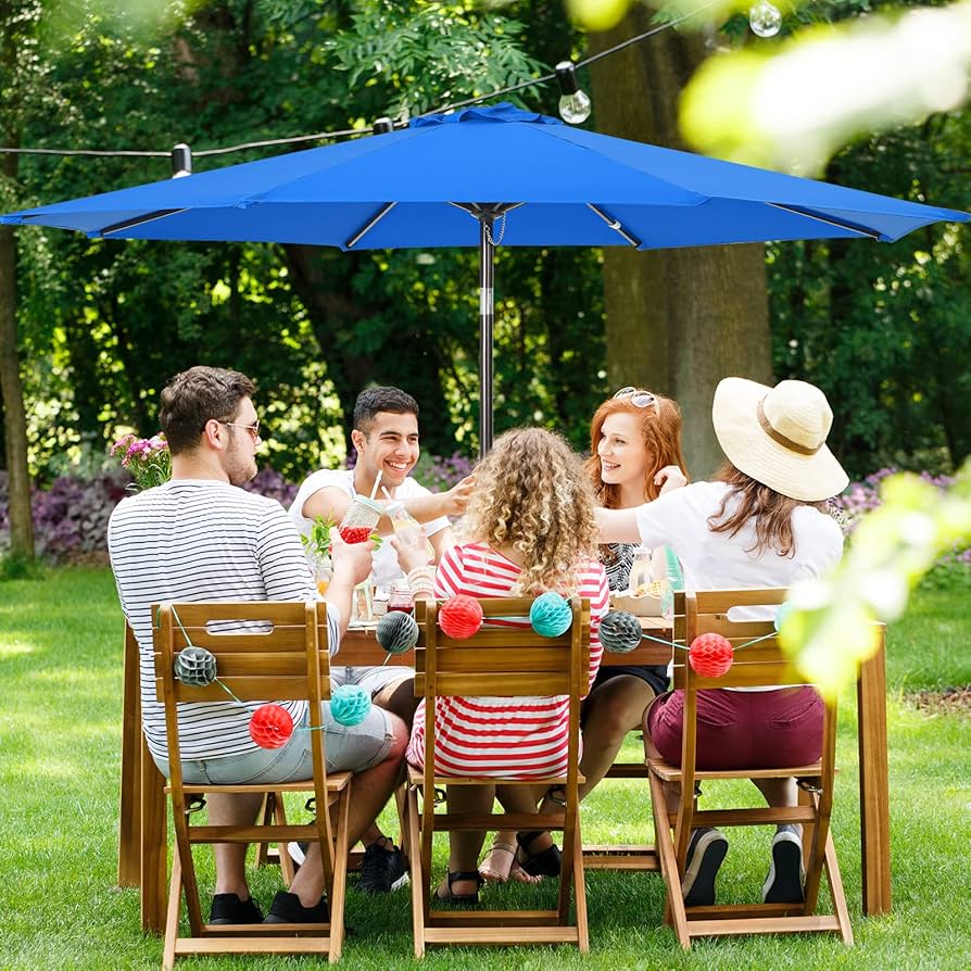 9FT Patio Umbrellas, Outdoor Patio Table Umbrella with Tilt Adjustment and Crank Lift System for Ourdoor Patio, Lawn, Backyard, Pool, Market, Blue,Red,Khaki