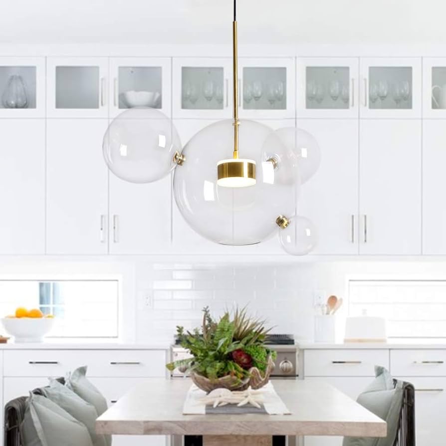 Modern Artistic Chandeliers Bubble 1-Light Clear Globe Glass Sputnik Pendant Light for Dining Room White