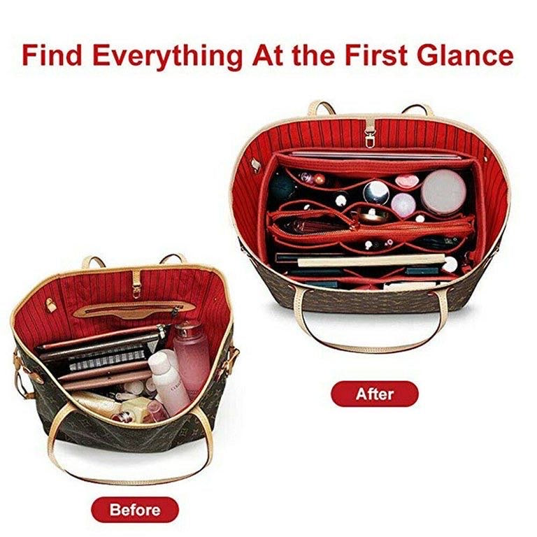 Purse Organizer Insert, with zipper, Handbag & Tote Shaper,Red