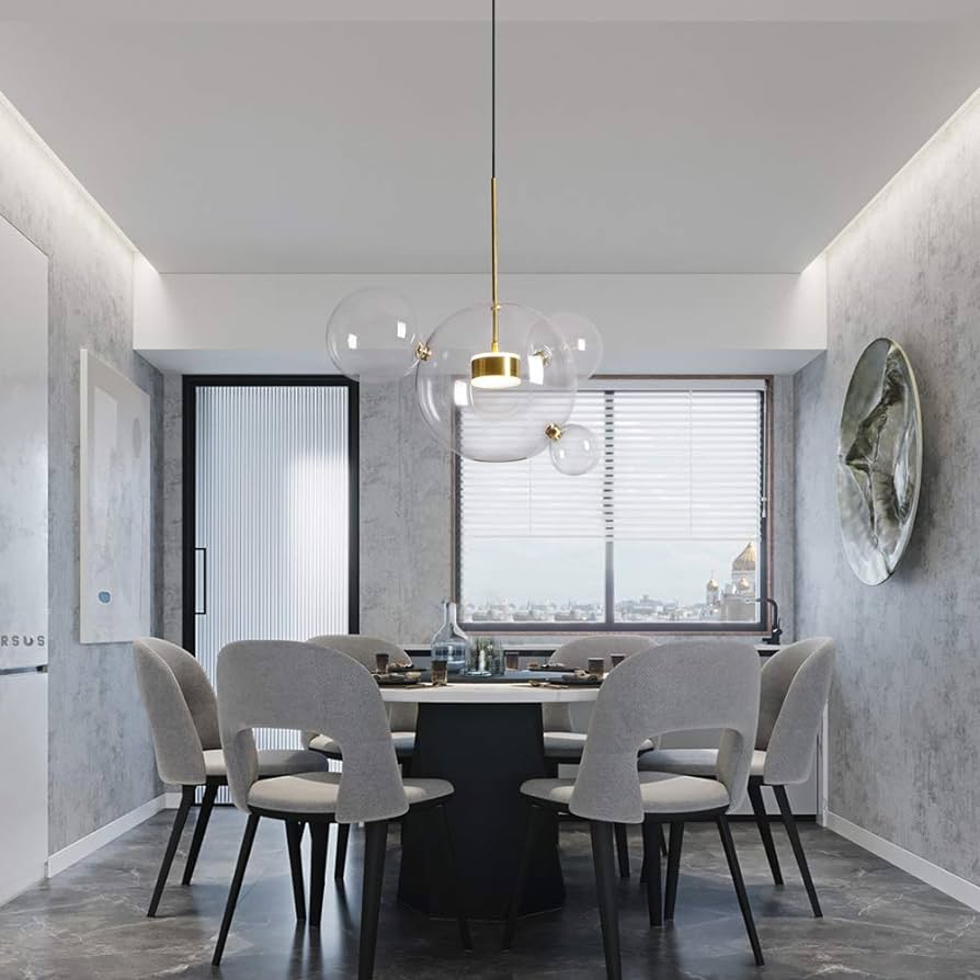 Modern Artistic Chandeliers Bubble 1-Light Clear Globe Glass Sputnik Pendant Light for Dining Room White