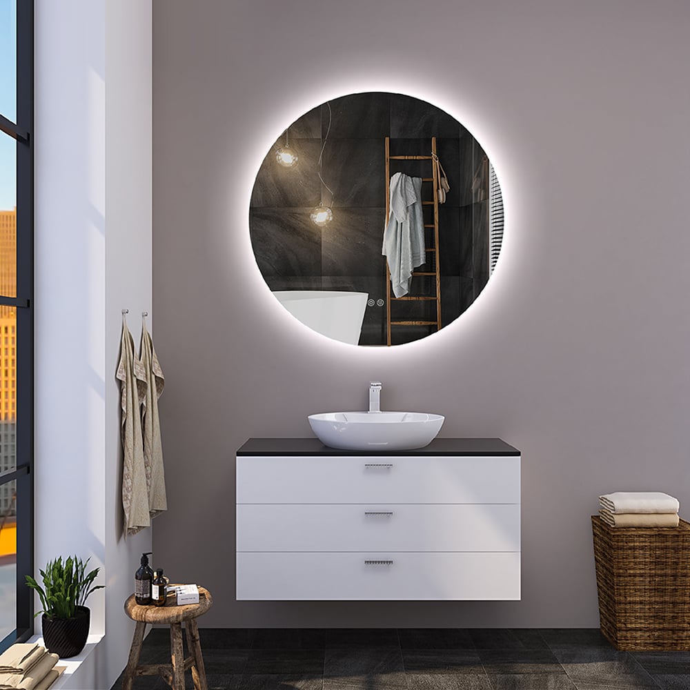 24" Frameless Round LED Bathroom Vanity Mirror Acrylic Anti-Fog Wall Mirror