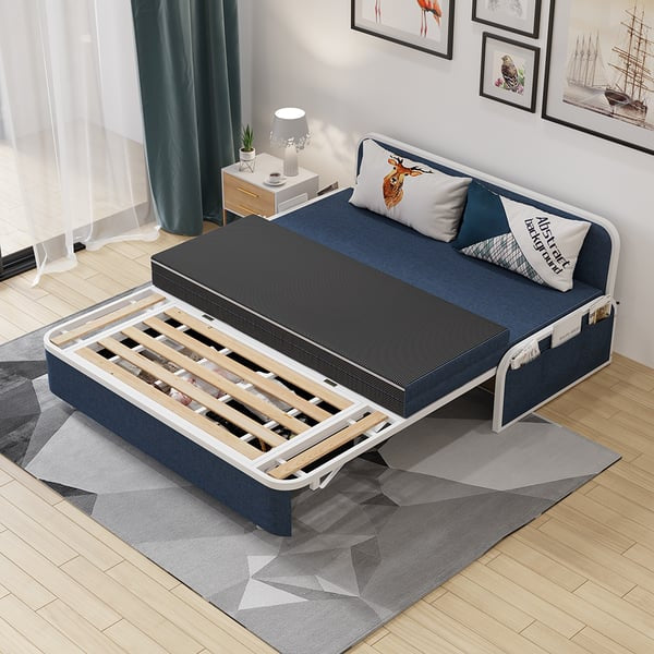60” Queen Size. Sleeper Sofa Bed Loveseat Cotton & Linen Upholstered with Solid Wood Frame