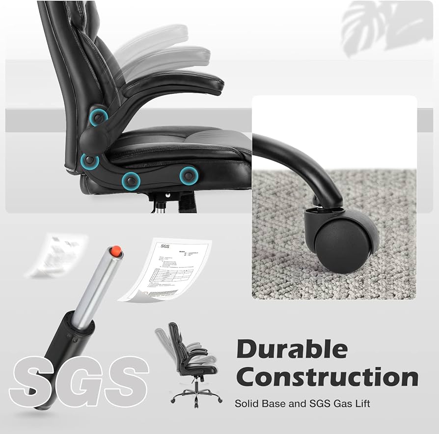 Executive Office Chair – Ergonomic Adjustable Computer Desk Chairs with High Back Flip-up Armrests, Swivel Task Chair with Lumbar Support, Bond.Black