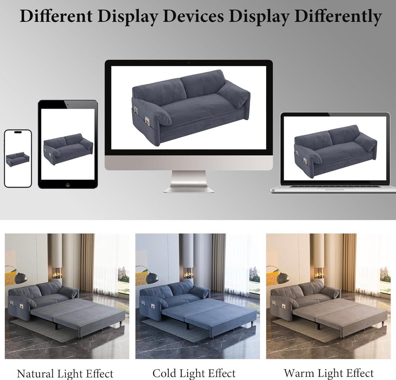 63" Queen Pull Out Sofa Couch Bed, 3 in 1 Convertible Sleeper Sofa with Side Storage, Velvet Loveseat Recliner for Living Room, Apartment, Small Space, Grey