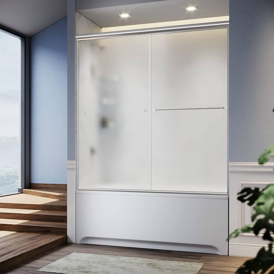 60" W x 60" H Semi-Frameless Shower Door Frosted Glass Sliding Bathtub Door(Excluding frame and handle)