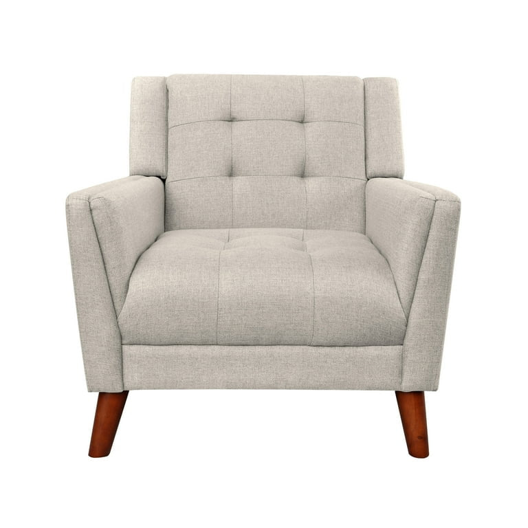 Laiah Mid Century Modern Fabric Tufted Arm Chair, Beige