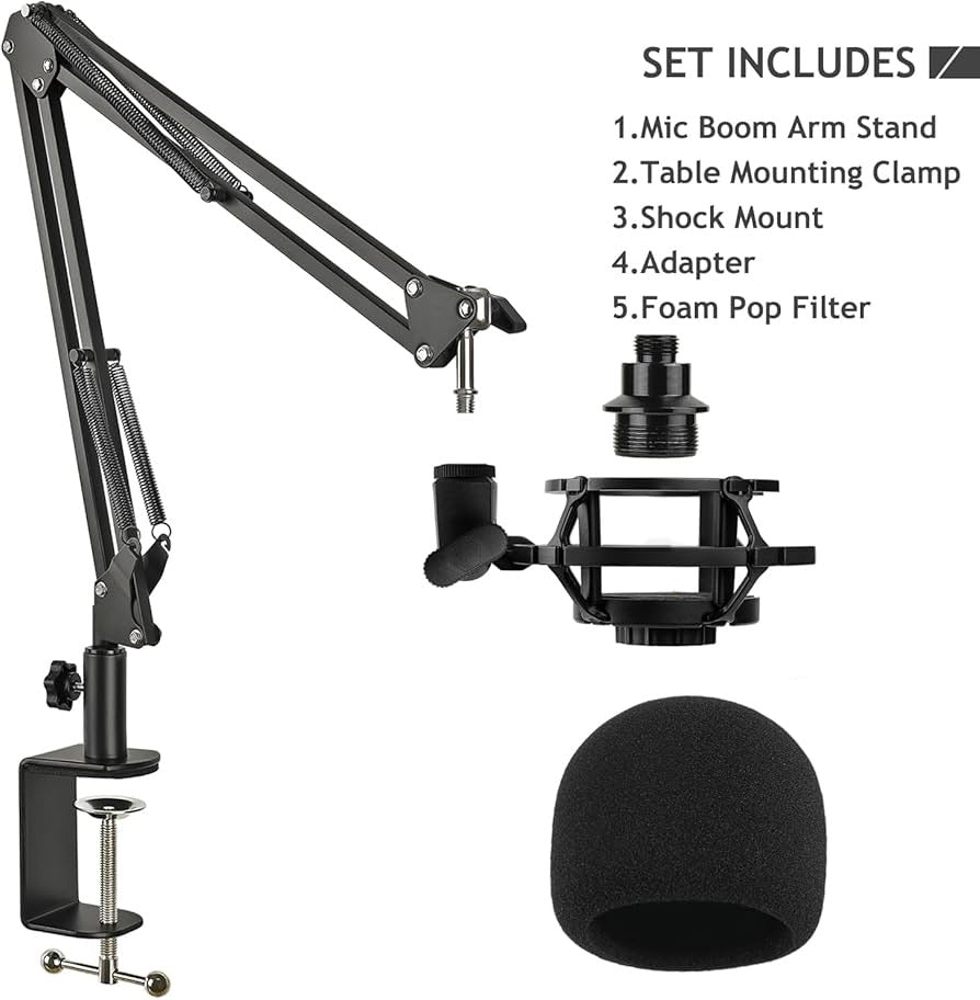 Seiren Mini Mic Stand Suspension Scissor Boom Arm with Pop Filter Foam Windscreen, Shock Mount, Upgraded Heavy Duty Clamp for Razer Seiren Mini USB Streaming Microphone Frgyee