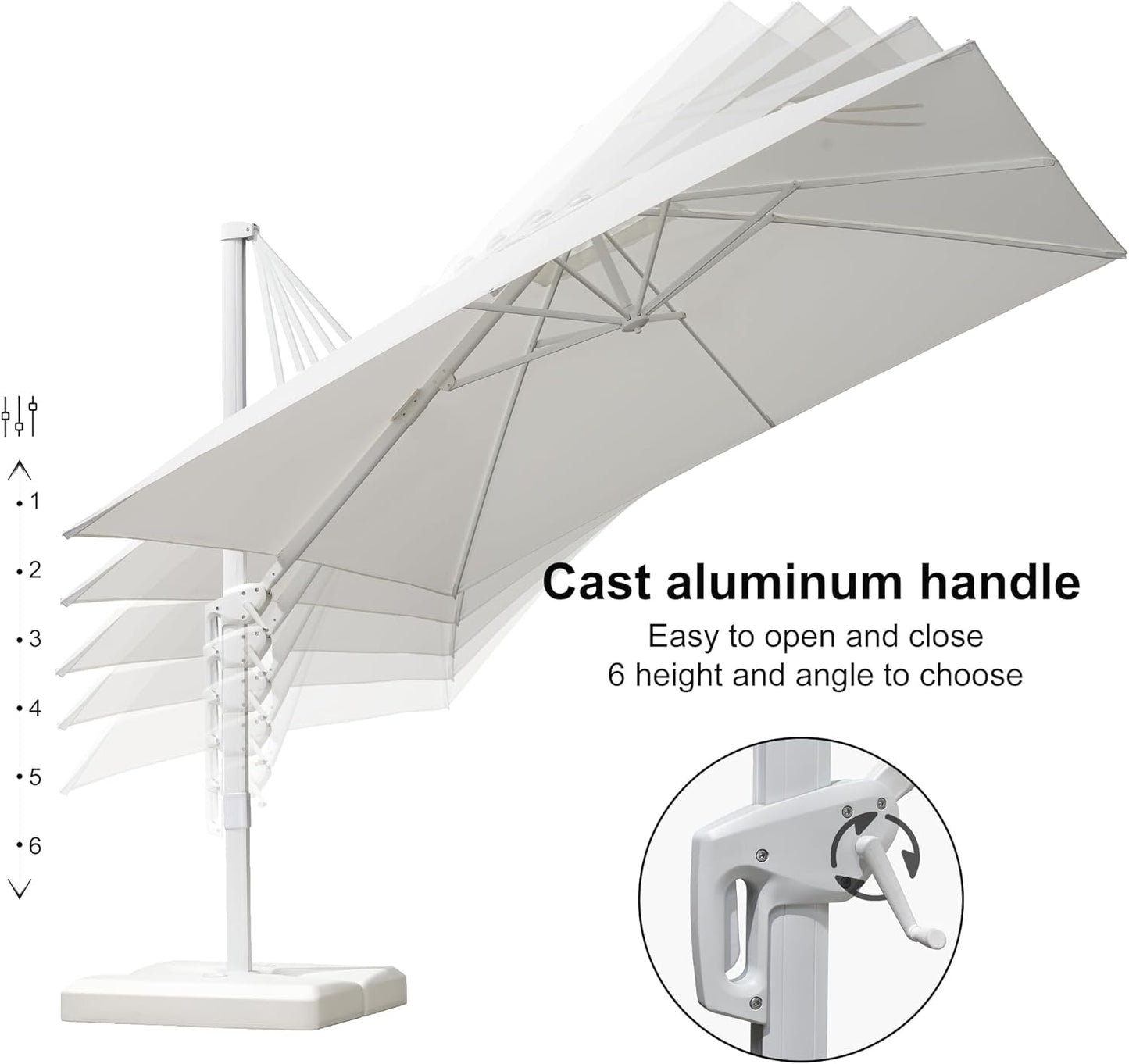 PURPLE LEAF 10 FT Patio Umbrella White Cantilever Umbrella Aluminum Square Outdoor Offset Umbrella Hanging Windproof with 360° Rotation for Garden Deck Pool, White