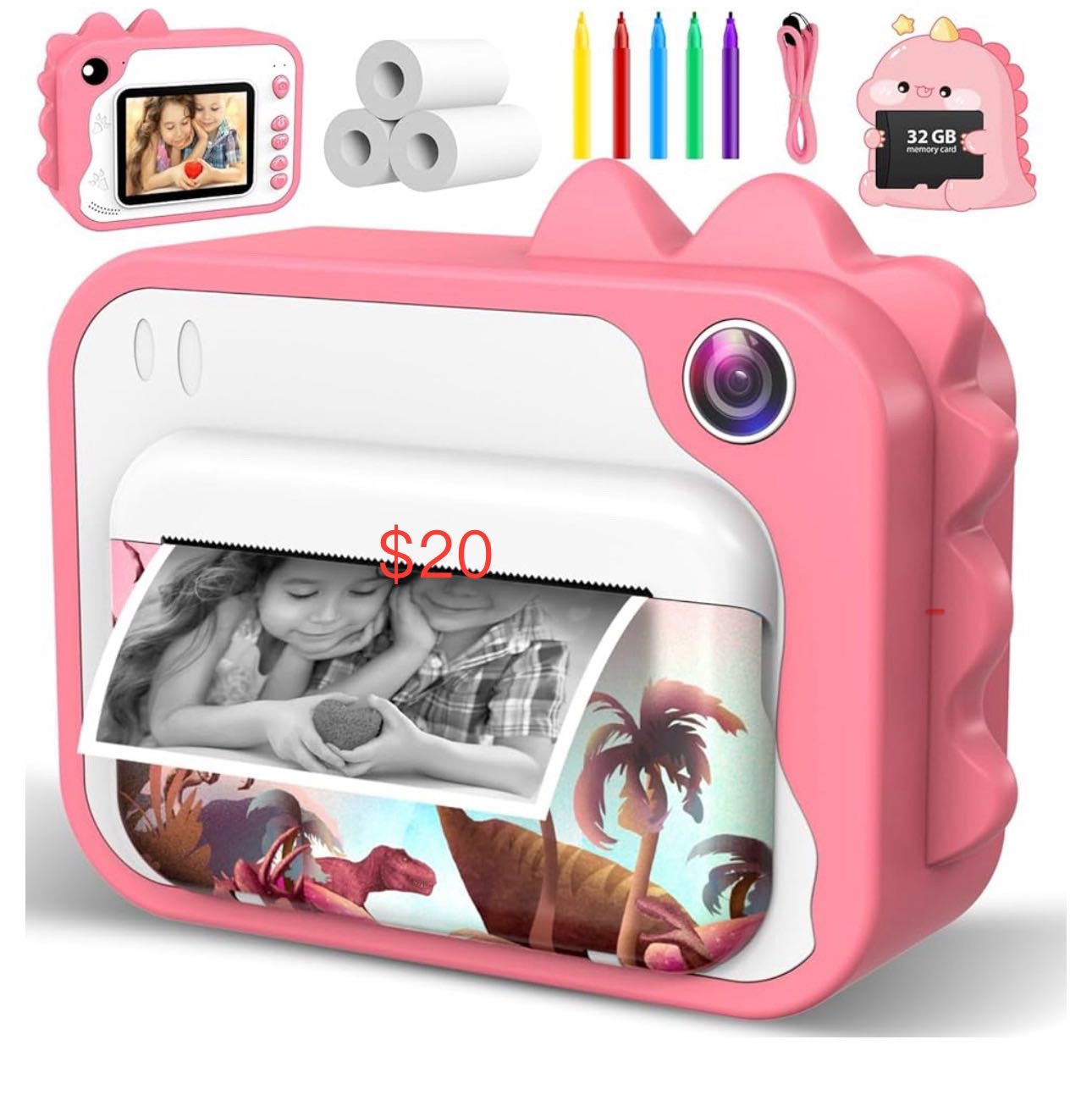 Kids Instant Print Camera with 3 Rolls Print Paper Toddler Zero Ink Video Camera Learning Toy Camera Gifts for Birthday Christmas Holiday Travel