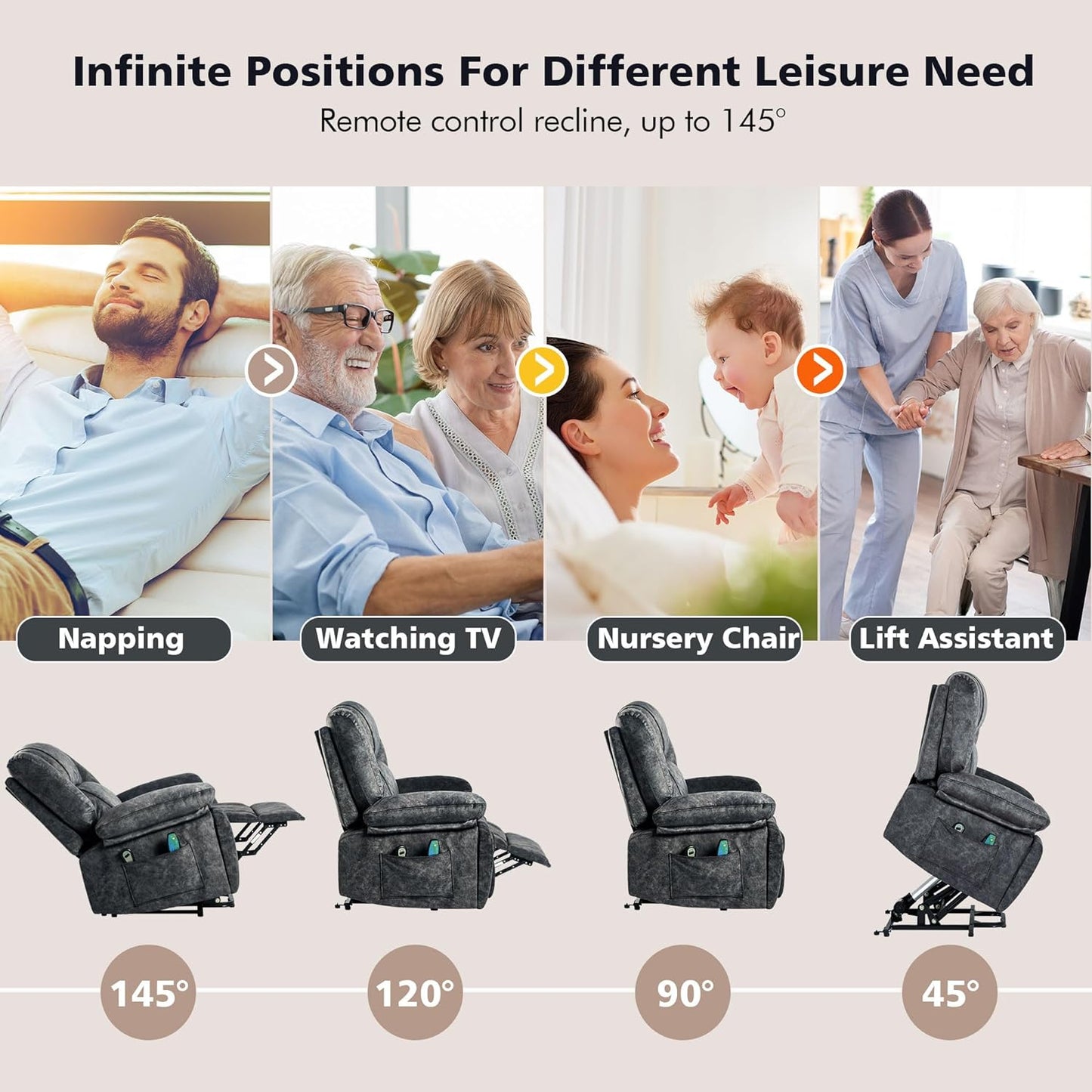 Power Lift Recliner Chair for Elderly,Lift Chair Fabric Recliner Chairs for Adults Comfort Velvet Recliner with Massage & Heat,and Hidden Cup Holder,Support Up to 330LBS