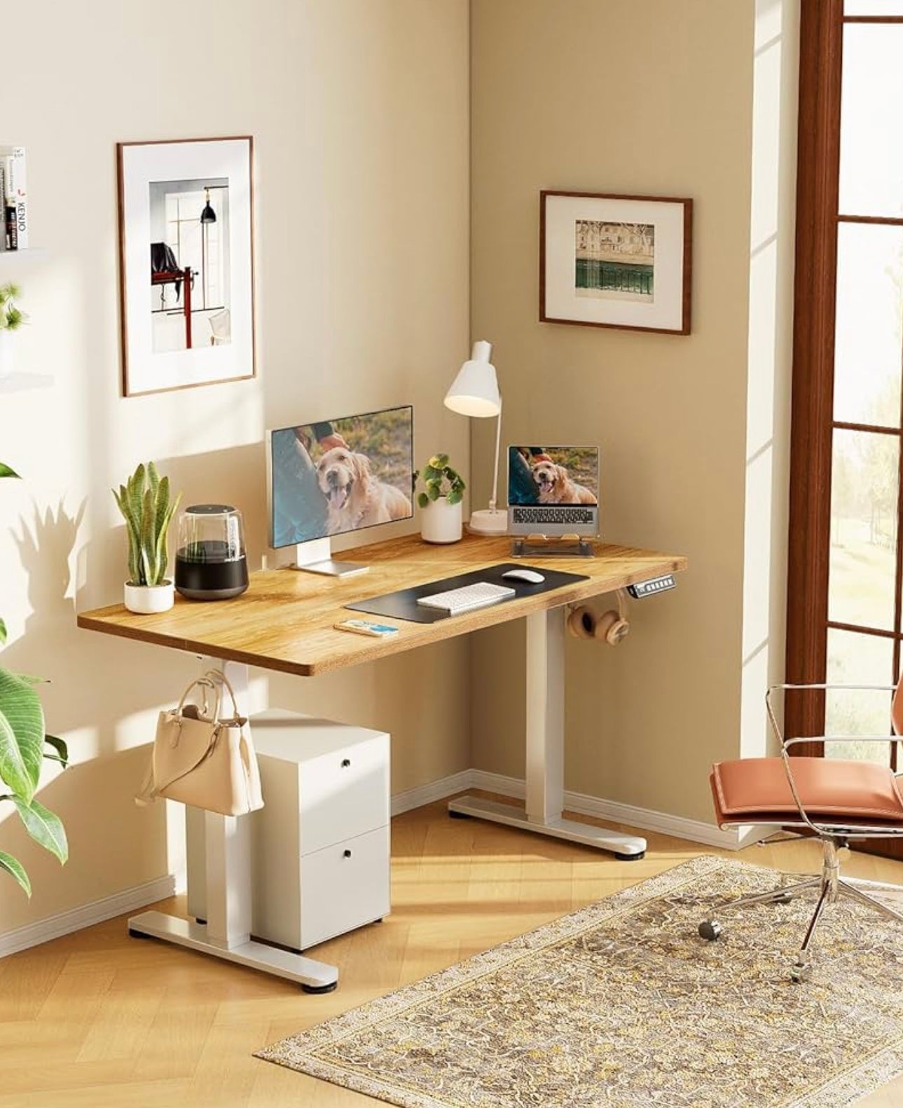 63x24inches Electric Standing Desk with Splice Board,Ergonomic Height Adjustabley. Oak Color