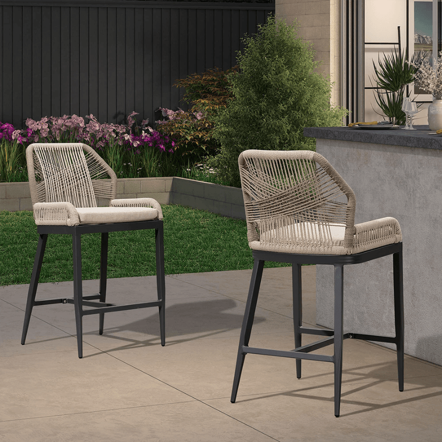 PURPLE LEAF 2 Set Outdoor Bar Stool Chair Set, Modern Counter Height Stool, Cushion Included.DK Grey.24.8”