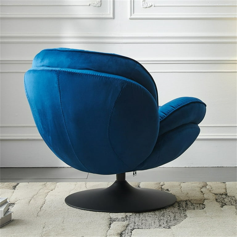 Swivel Accent Chair with Ottoman, Modern Velvet Lounge Chair with Metal Base, Comfortable 360 Degree Single Sofa Chair with Footrest, Leisure Reading Chair for Living Room Bedroom Office, Blue