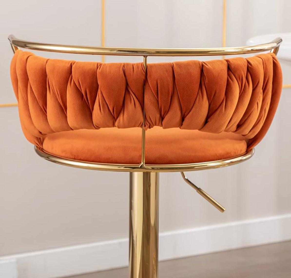 Modern Swivel Bar Stools Velvet Adjustable Height Barstools Low Back Kitchen Island Counter Bar Chair with Golden Base, Orange.Set of 1