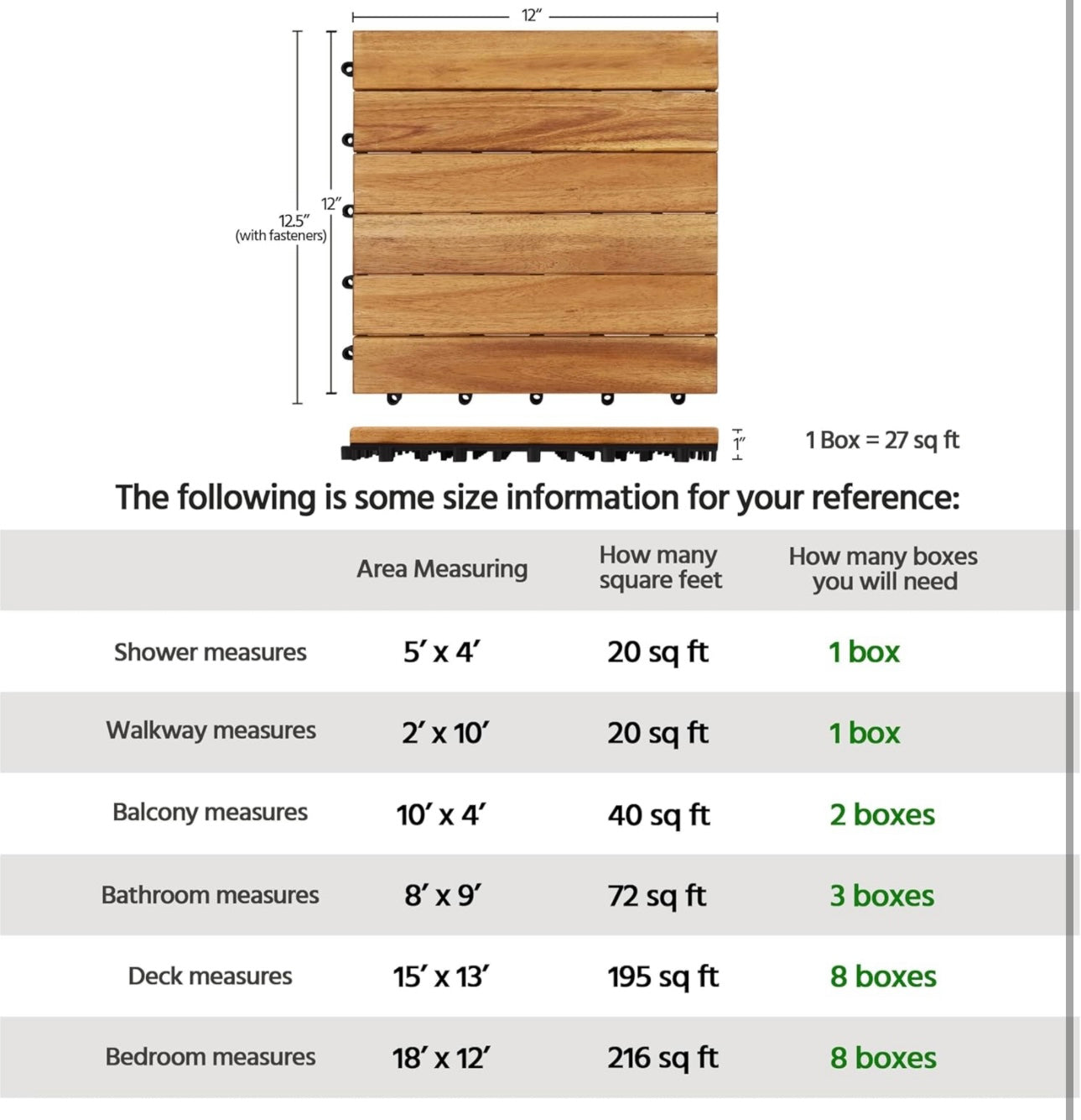 Pack of 9PCS Acacia Wood Interlocking Flooring Tiles Waterproof Flooring for Outdoor & Indoor Patio,Balcony,Garden,Poolside,12 × 12 in