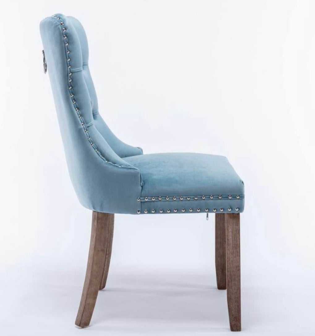 Solid Wood Tufted Velvet Wing Back Side Chair, Dining Chair with Nailhead Trim