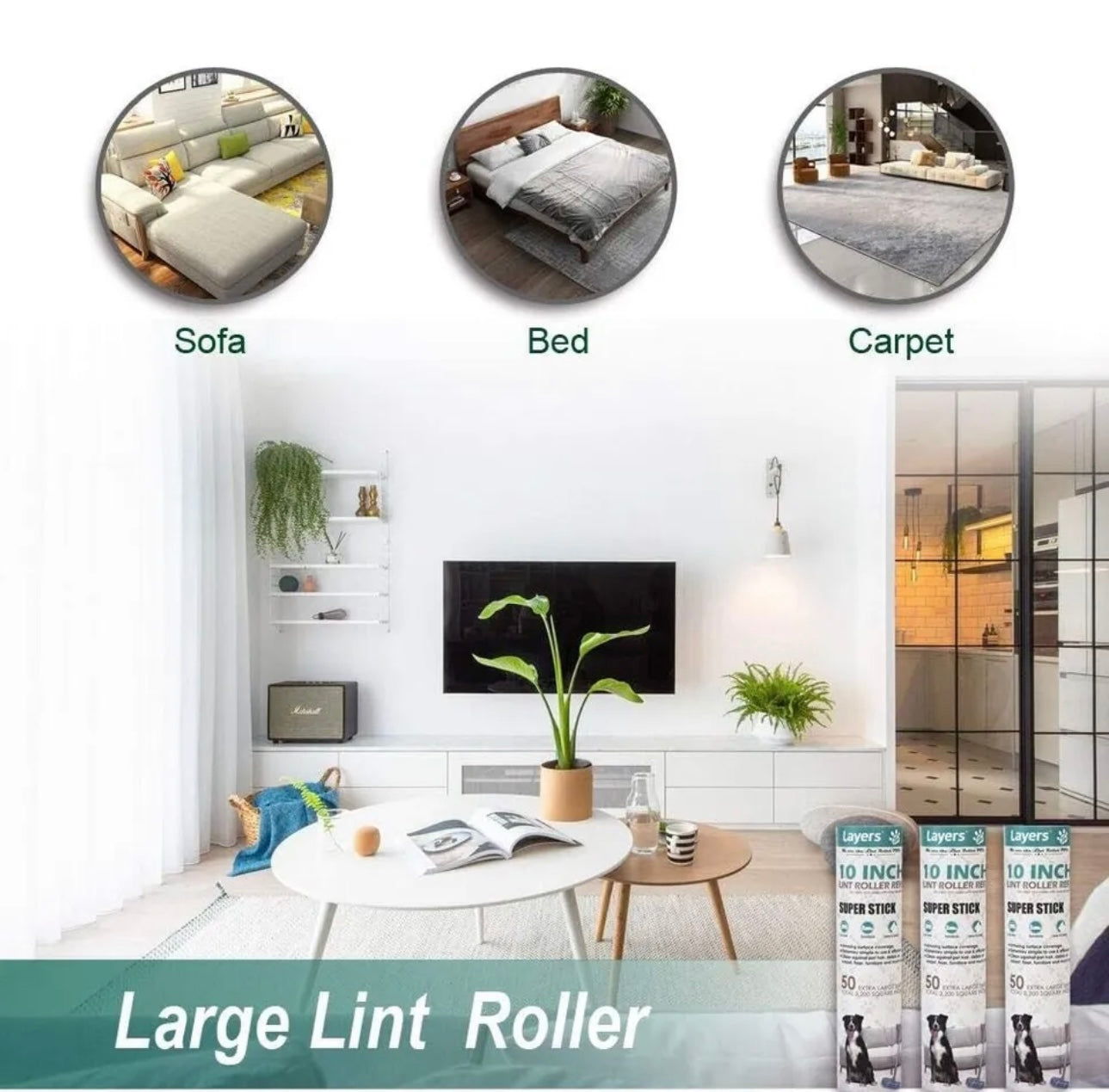 Universal Fit Lint Roller Refill - 10-inch Wide Coverage, Sticky - 3 Packs
