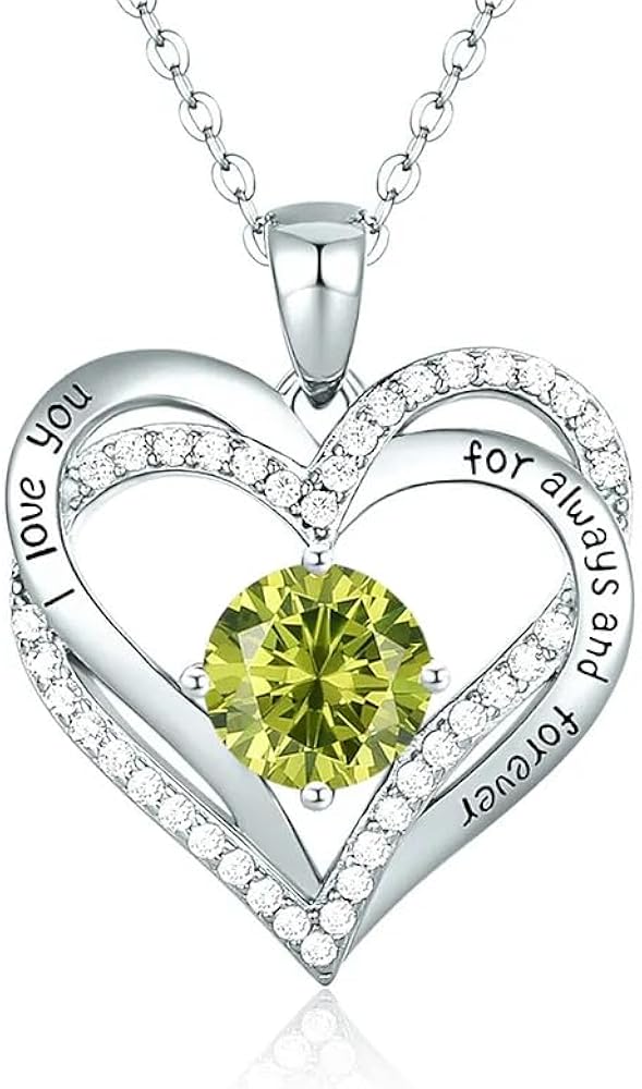 Forever Love Heart Pendant Necklaces for Women 925 Sterling Silver with Birthstone Zirconia, Christmas Birthday Anniversary Jewelry Gift for Women Wife Girls Her