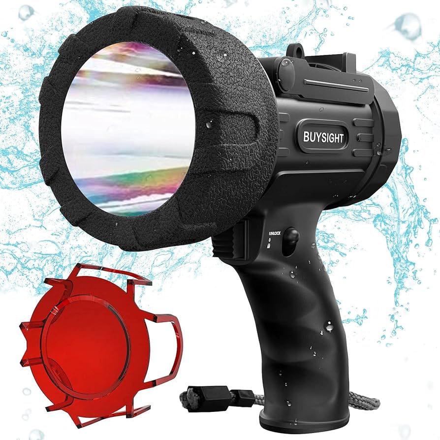 Rechargeable Spotlight Flashlight, Hand held Spotlight 120000 lumens Waterproof Flashlight Hunting Lamp with red Filter