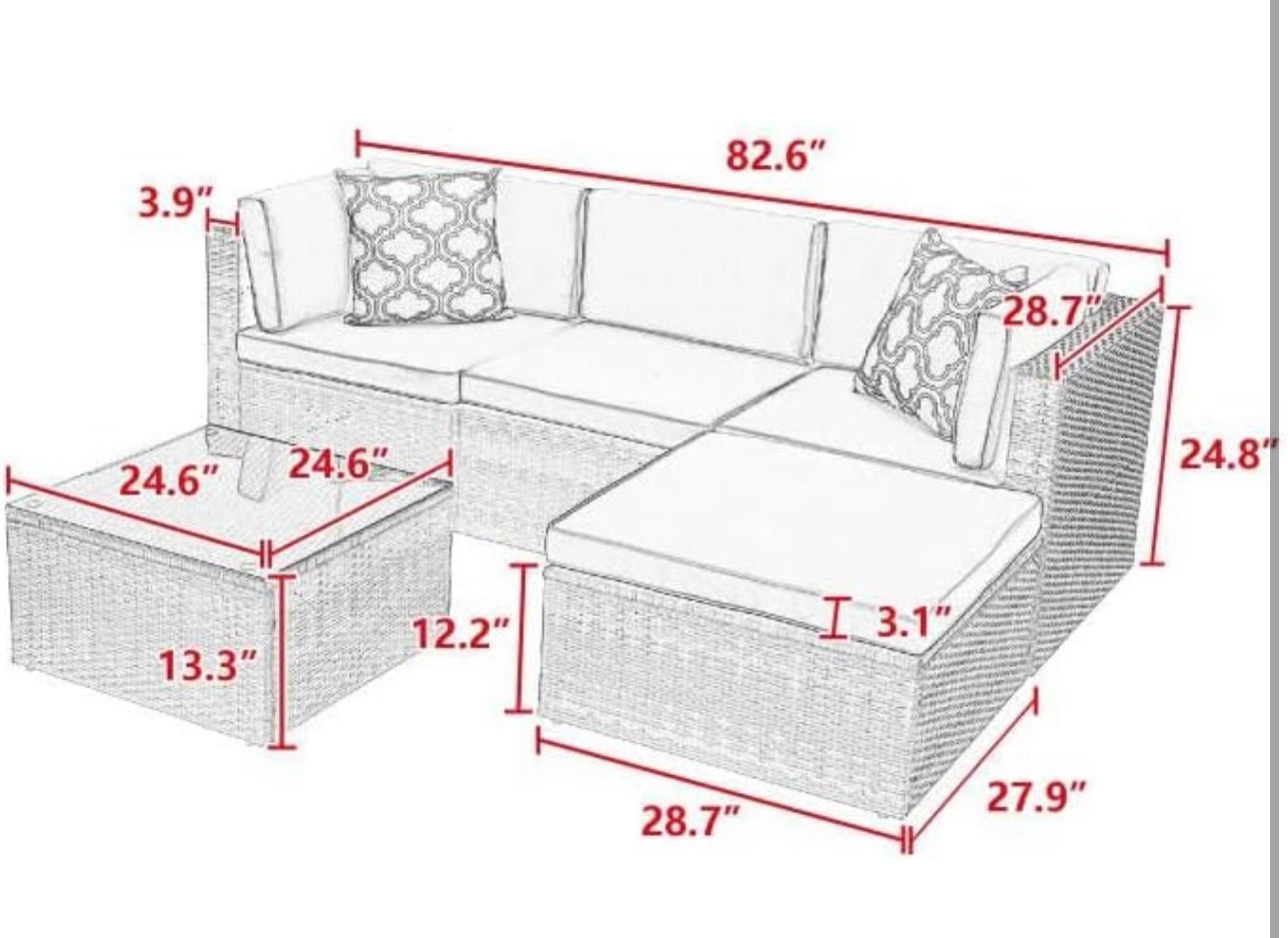 5Pcs Outdoor Garden Patio Furniture PE Rattan Wickerectional Cushioned Sofa Sets with 2 Pillows and Coffee Tablemodular sectional Sofa Sets with roof XI910, Navy Blue
