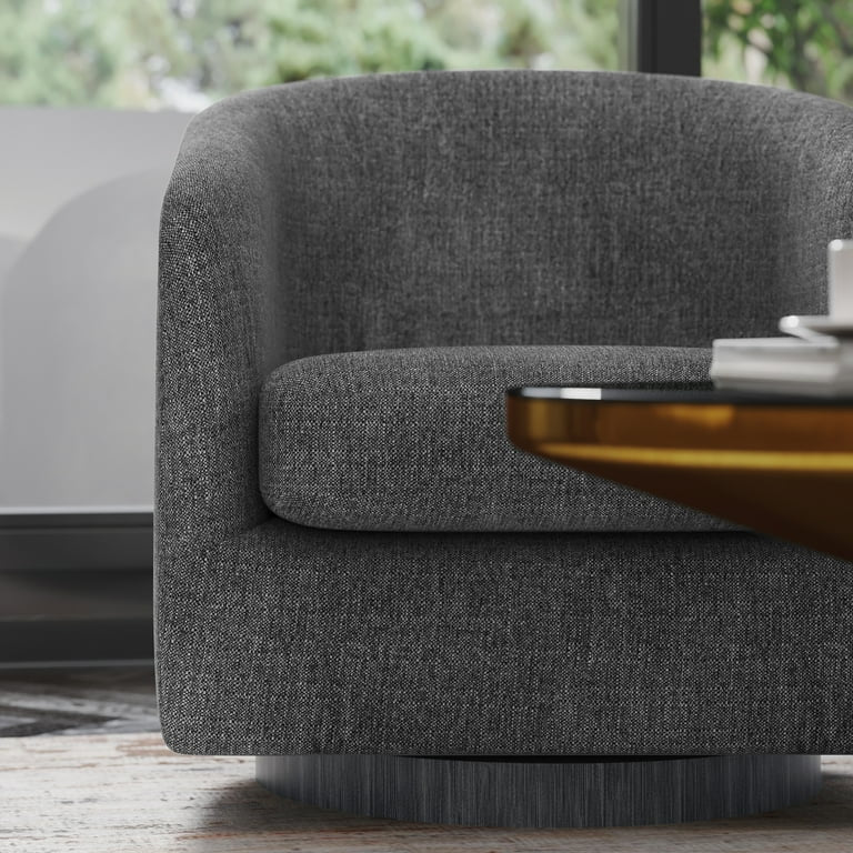 360 Degree Swivel Club Style Barrel Accent Chair with Sloped Armrests in Fabric Upholstery