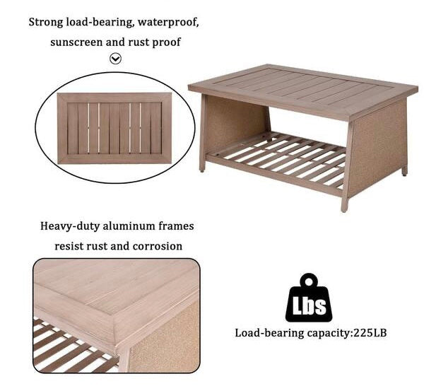 Champagne Gold 4-Piece Cast Aluminum Patio Rectangle Outdoor Dining Set with Love Seat for Garden, Yard
