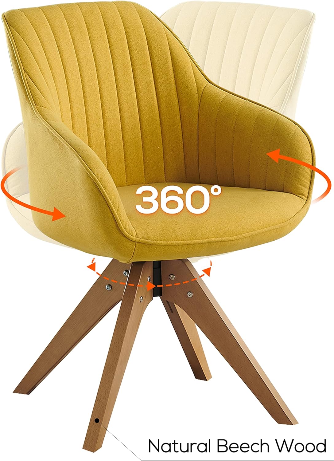 Set of 4 Mid Century Modern Fabric Upholstered Swivel Dining Room Chair with Wood Legs, Leisure Side Chair with Arms for Living Room, Yellow