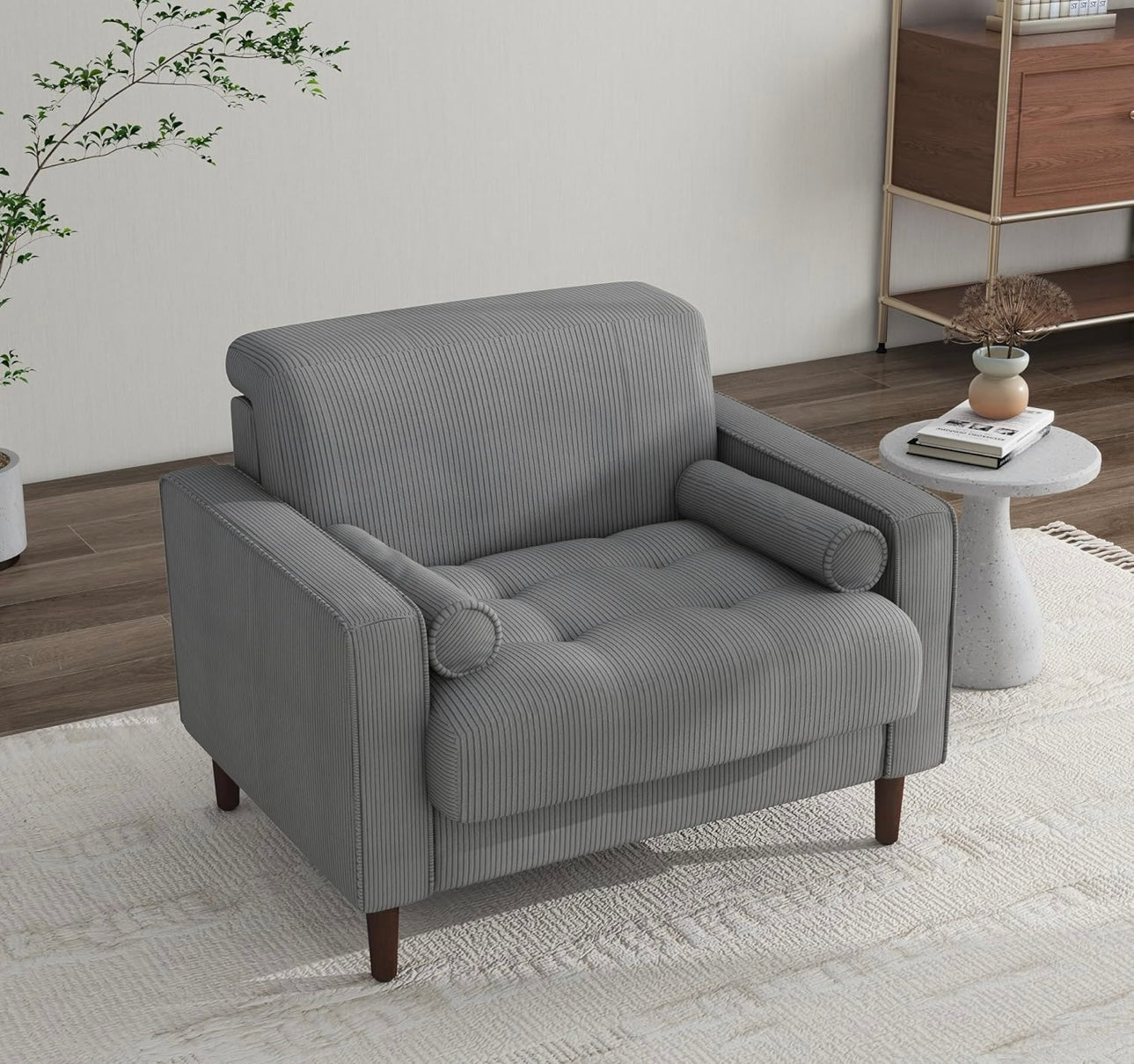 Oversized Accent Chair.Corduroy Fabric Mid Century Modern Armchair with Large Seat for Living Room Bedroom Reading