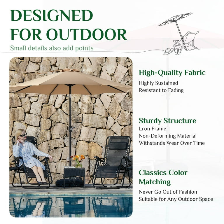 9FT Patio Umbrellas, Outdoor Patio Table Umbrella with Tilt Adjustment and Crank Lift System for Ourdoor Patio, Lawn, Backyard, Pool, Market, Blue,Red,Khaki
