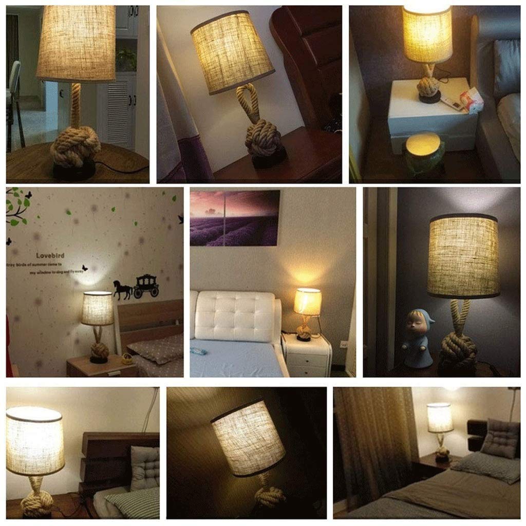 Table Lamps Hemp Rope Decorative Desk Lights, Retro ity Bedside Lighting Coffee Study Fabric Hemp Rope Decoration Small Lamp