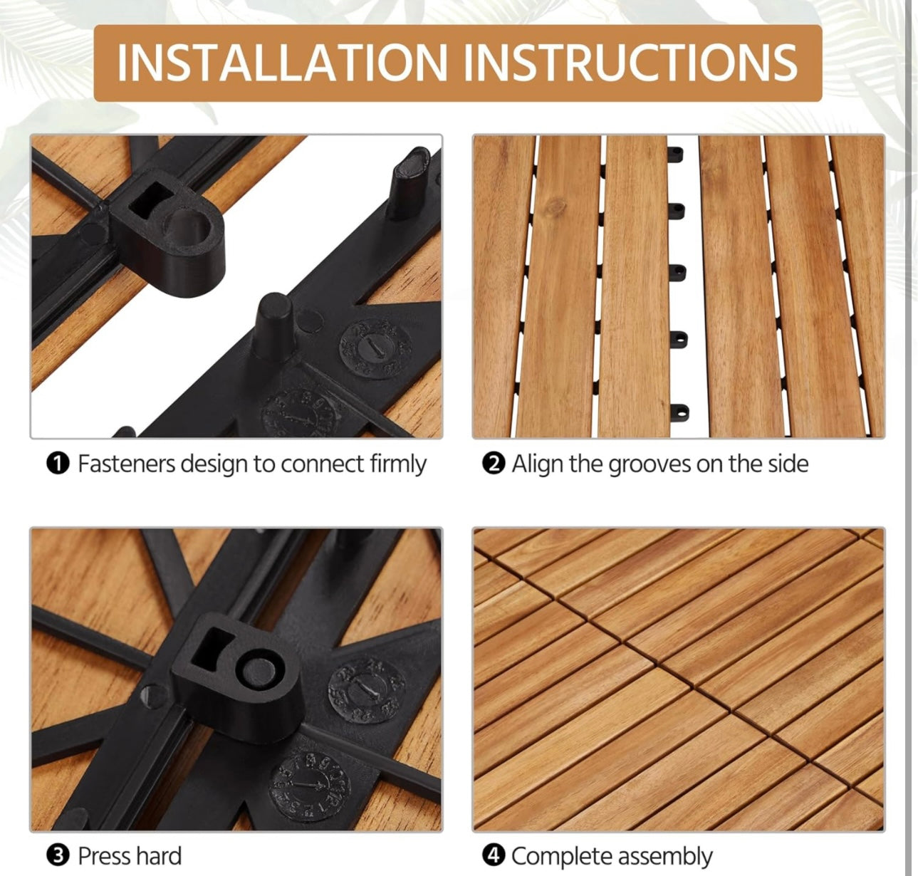 Pack of 9PCS Acacia Wood Interlocking Flooring Tiles Waterproof Flooring for Outdoor & Indoor Patio,Balcony,Garden,Poolside,12 × 12 in