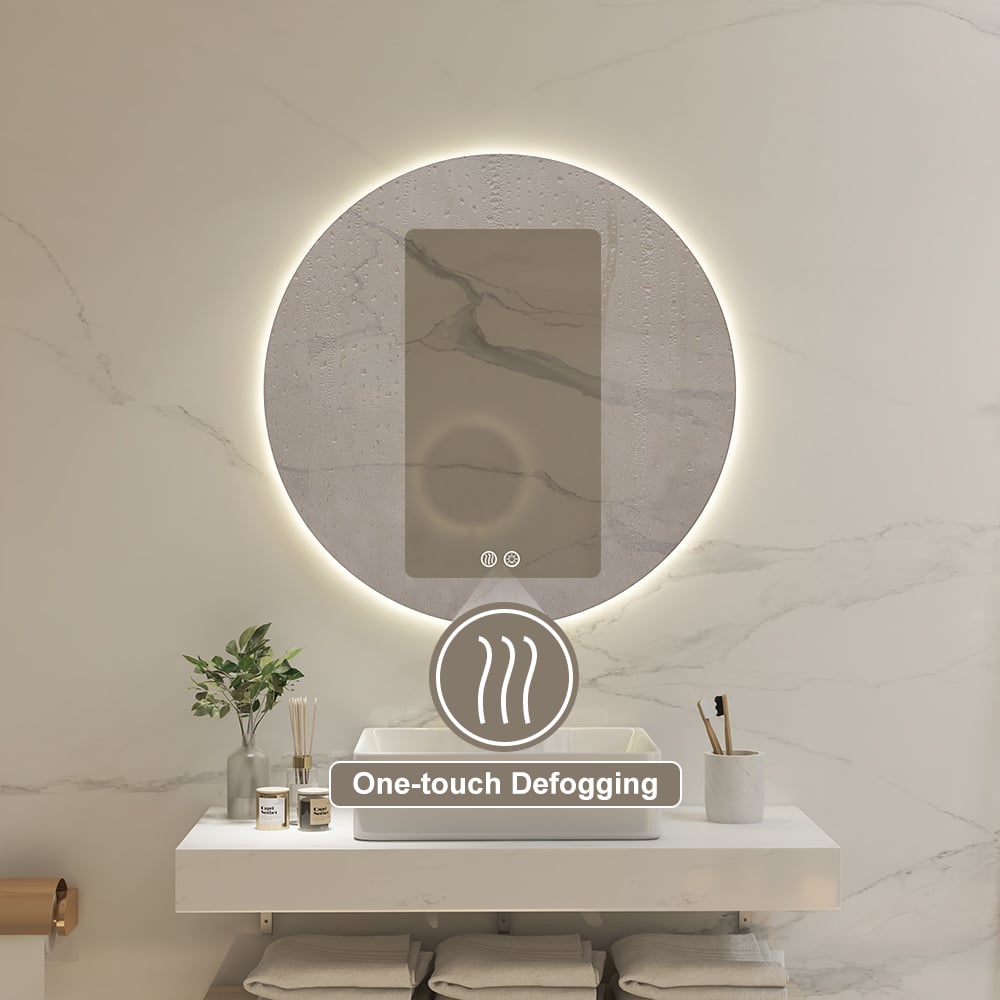 24" Frameless Round LED Bathroom Vanity Mirror Acrylic Anti-Fog Wall Mirror