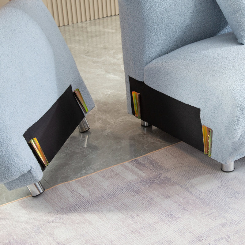 87 inch Modern Sofa, Teddy Comfy Sofa Couch with 2 Pillows, Upholstered Deep Seat Sofa, Oversized Sofa with Metal Legs for Small Space Office Apartments Bedroom Living Room (Blue)