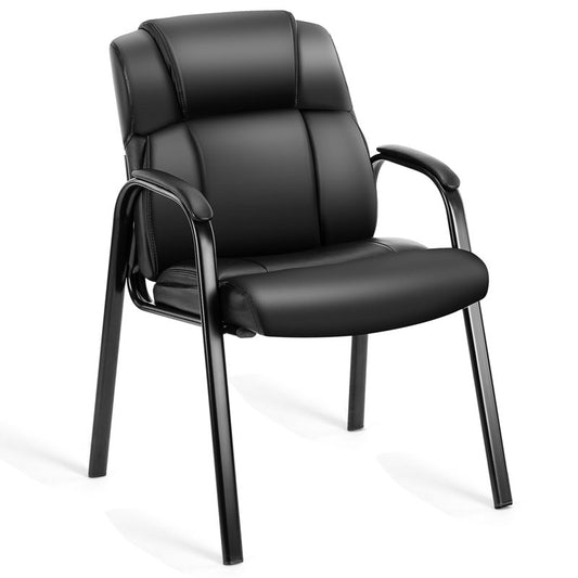 Reading Guest Chair - Black | Leather | Padded Arm Rest | Stackable Leather Seat Waiting Room Chair with Metal Frame