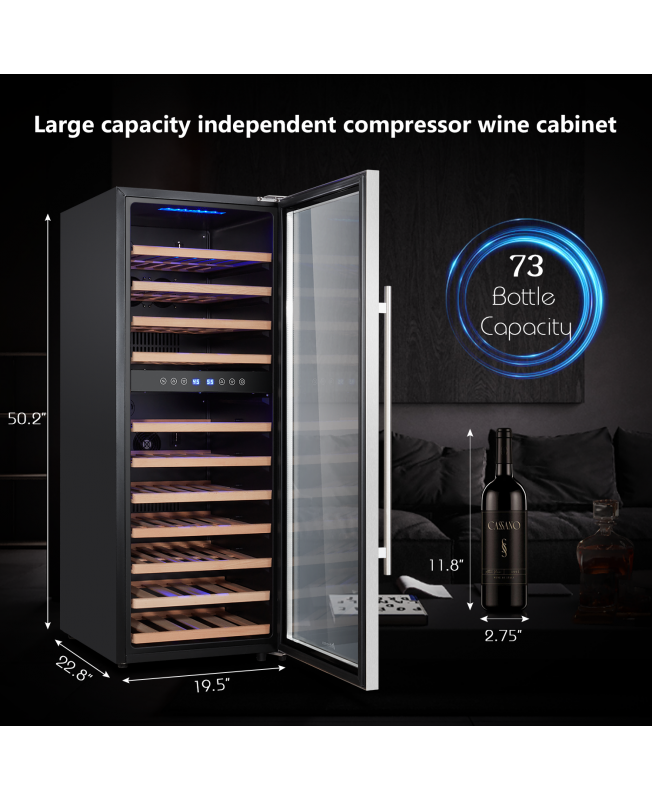 6.7 Cu.ft 73 Bottle Touch Control Compressor Wine Cooler Dual Zone