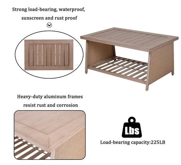 Champagne Gold 4-Piece Cast Aluminum Patio Rectangle Outdoor Dining Set with Love Seat for Garden, Yard