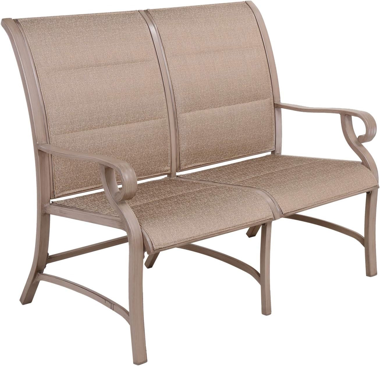Champagne Gold 4-Piece Cast Aluminum Patio Rectangle Outdoor Dining Set with Love Seat for Garden, Yard
