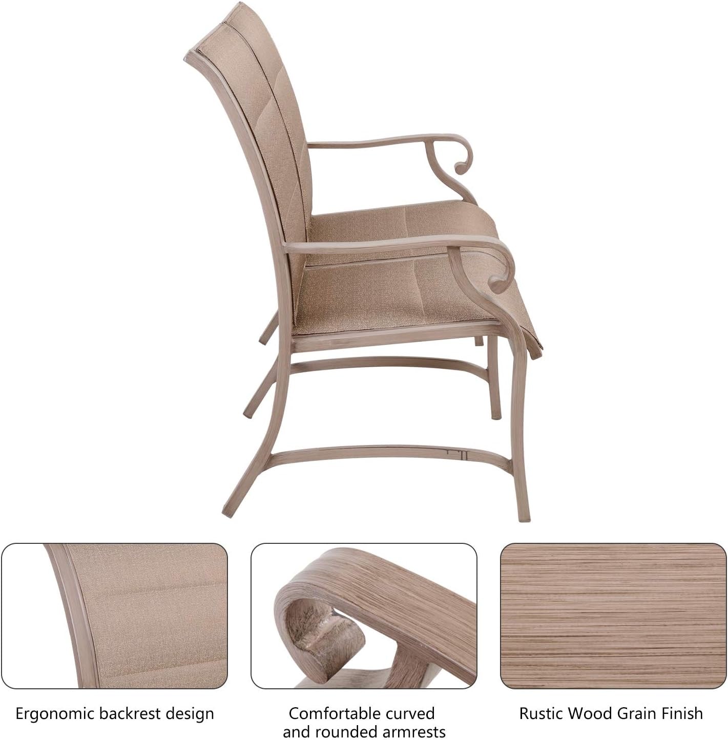 Champagne Gold 4-Piece Cast Aluminum Patio Rectangle Outdoor Dining Set with Love Seat for Garden, Yard