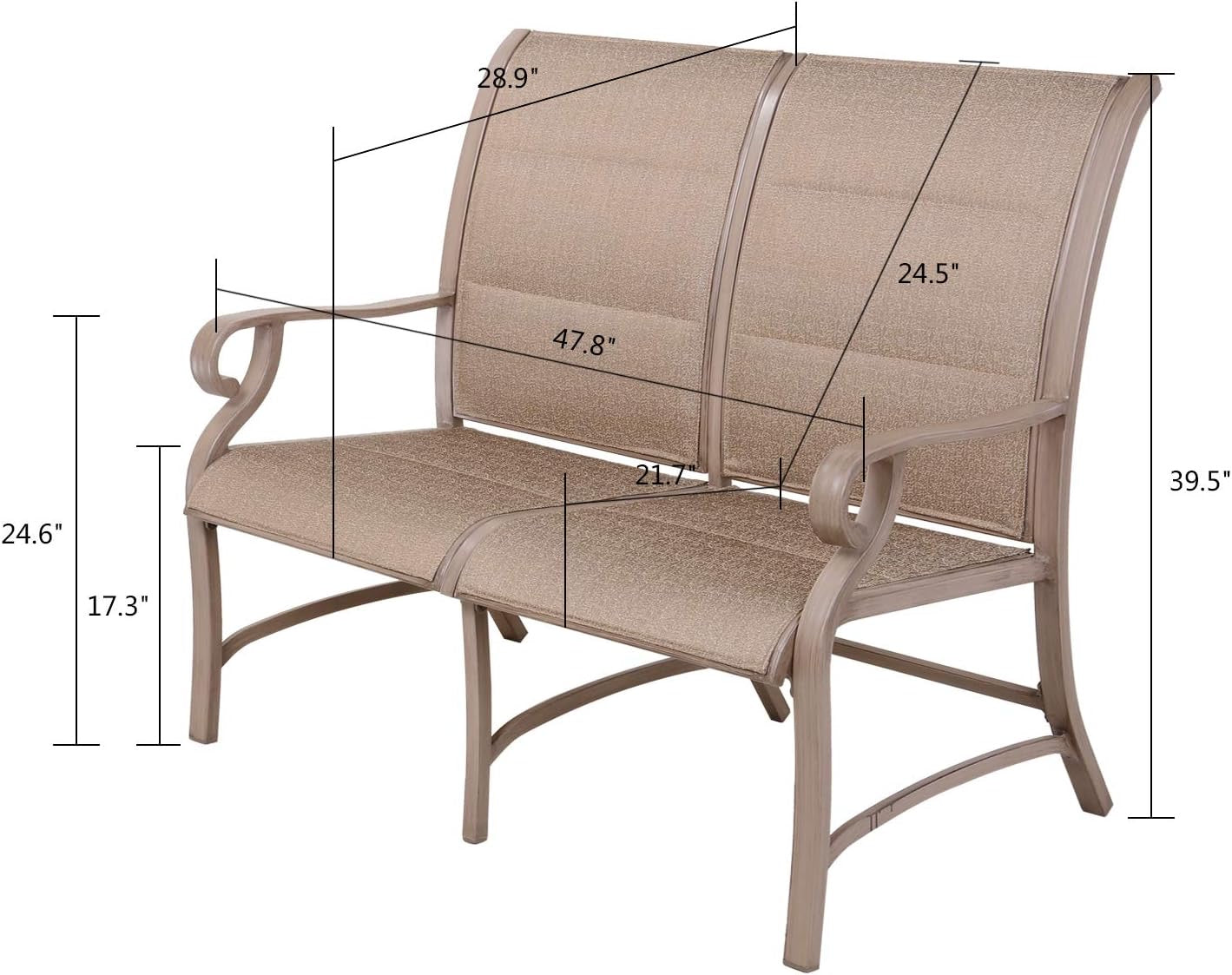 Champagne Gold 4-Piece Cast Aluminum Patio Rectangle Outdoor Dining Set with Love Seat for Garden, Yard