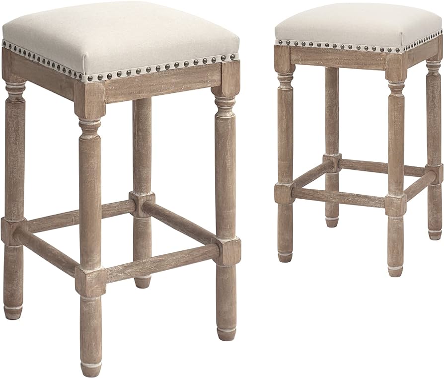 Bar Stools for Kitchen Counter, Pub Height, 26 Inch Tall, Taupe, Set of 2, Tan color