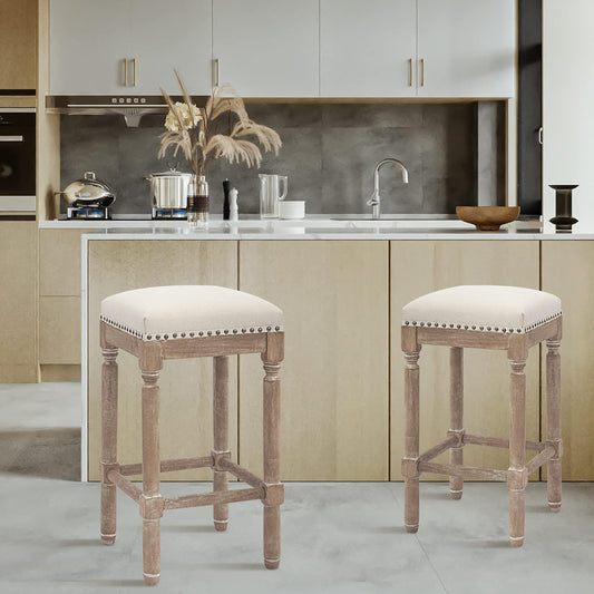 Bar Stools for Kitchen Counter, Pub Height, 26 Inch Tall, Taupe, Set of 2, Tan color