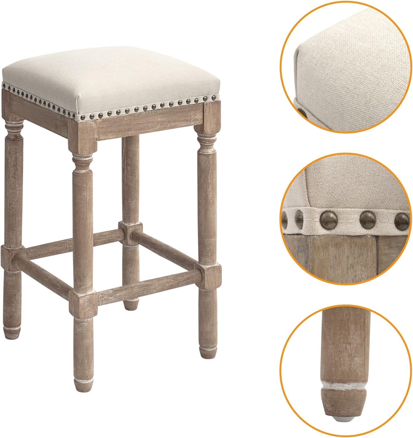 Bar Stools for Kitchen Counter, Pub Height, 26 Inch Tall, Taupe, Set of 2, Tan color