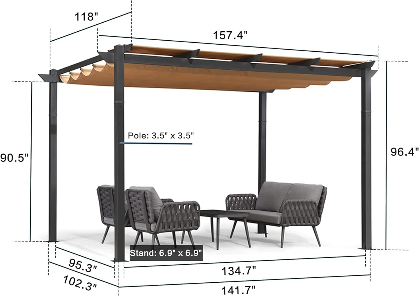PURPLE LEAF 10' x 13' Retractable Patio Pergola with Double Canopy Outdoor Deck Backyard Garden. Beige
