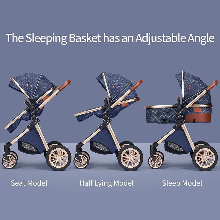 3 in 1 Baby Travel System Infant Baby Stroller Pushchair High Landscape Reversible Foldable Portable Stroller Newborn Pram Reclining Baby Carriage (Pink)